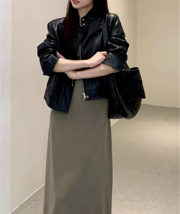 タイトワンピース シンプル肩みせロングワンピース