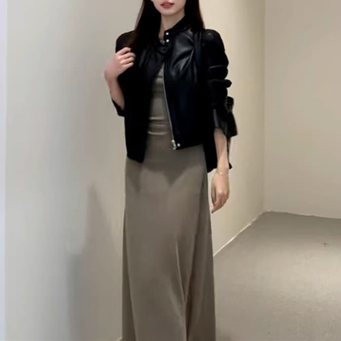 タイトワンピース シンプル肩みせロングワンピース