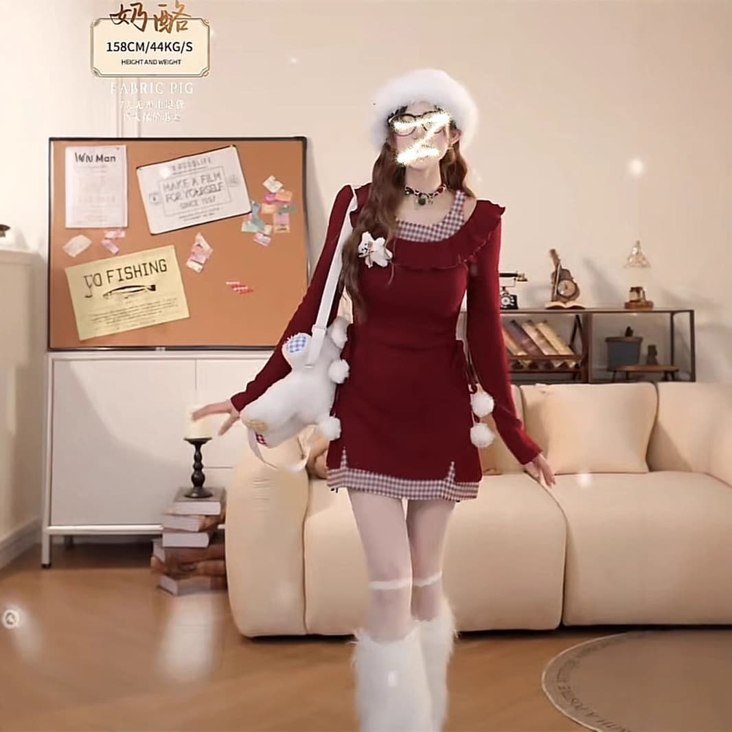 タイトワンピース リボン飾り付きニットワンピース
